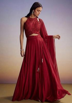 Crimson Red Handwork Lehenga Set