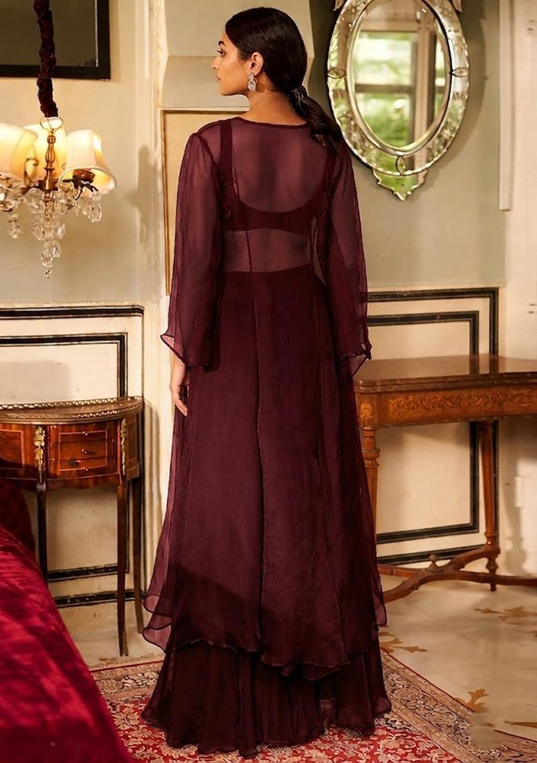 Chocolate Brown Handwork Fusion Set - Indya