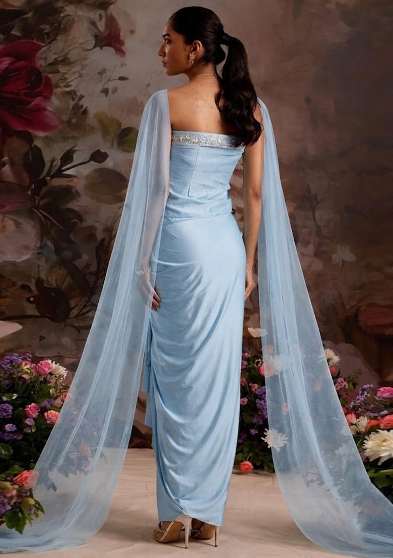 Powder Blue Handwork Fusion Set - Indya