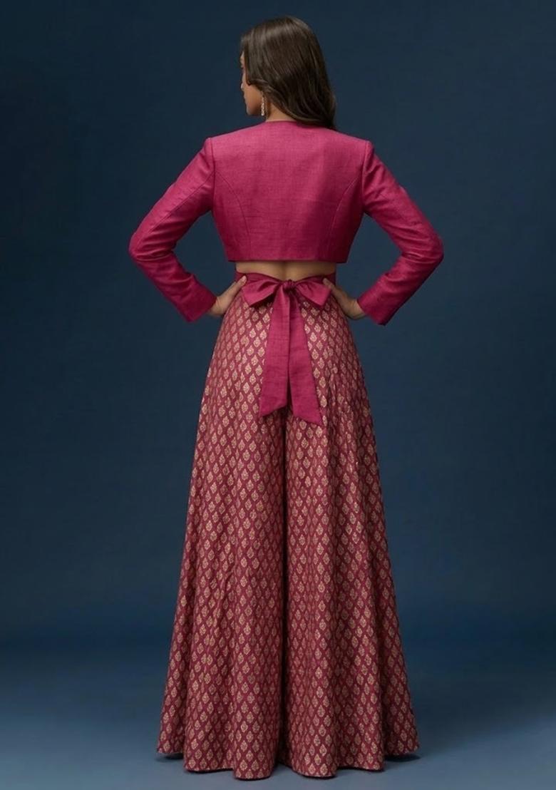 Magenta Pink Jacquard Brocade Fusion Set - Indya