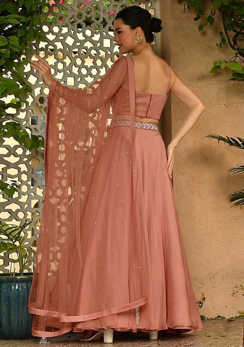 Dusty Rose Handwork Lehenga Set - Indya