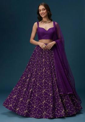 Royal Purple Embroidered Crepe Lehenga Set