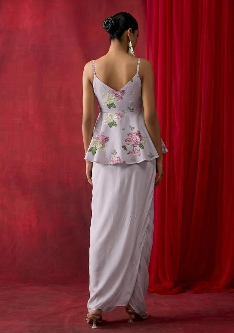 Lavender Printed Georgette Fusion Set - Indya