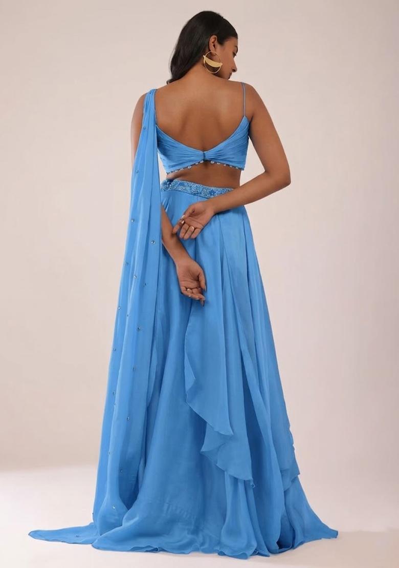 Sky Blue Handwork Lehenga Set - Indya