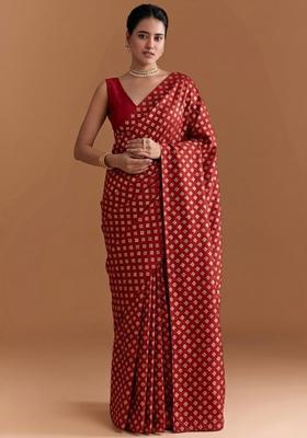 Maroon Jacquard Silk Blend Pre Draped Saree Set