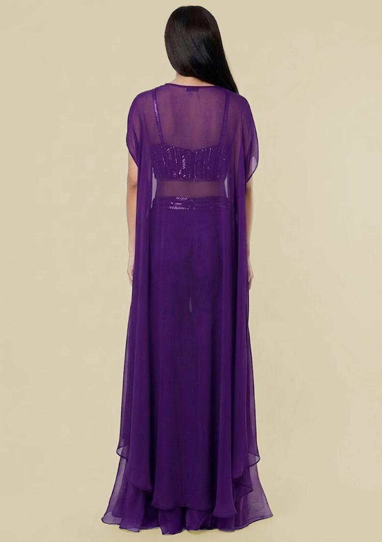 Purple Embroidered Handwork Fusion Set - Indya