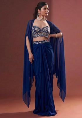 Royal Blue Embroidered Handwork Fusion Set