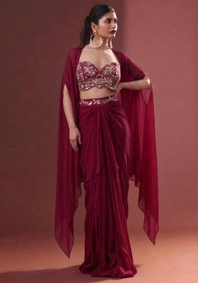 Wine Embroidered Handwork Fusion Set