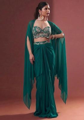Teal Embroidered Handwork Fusion Set