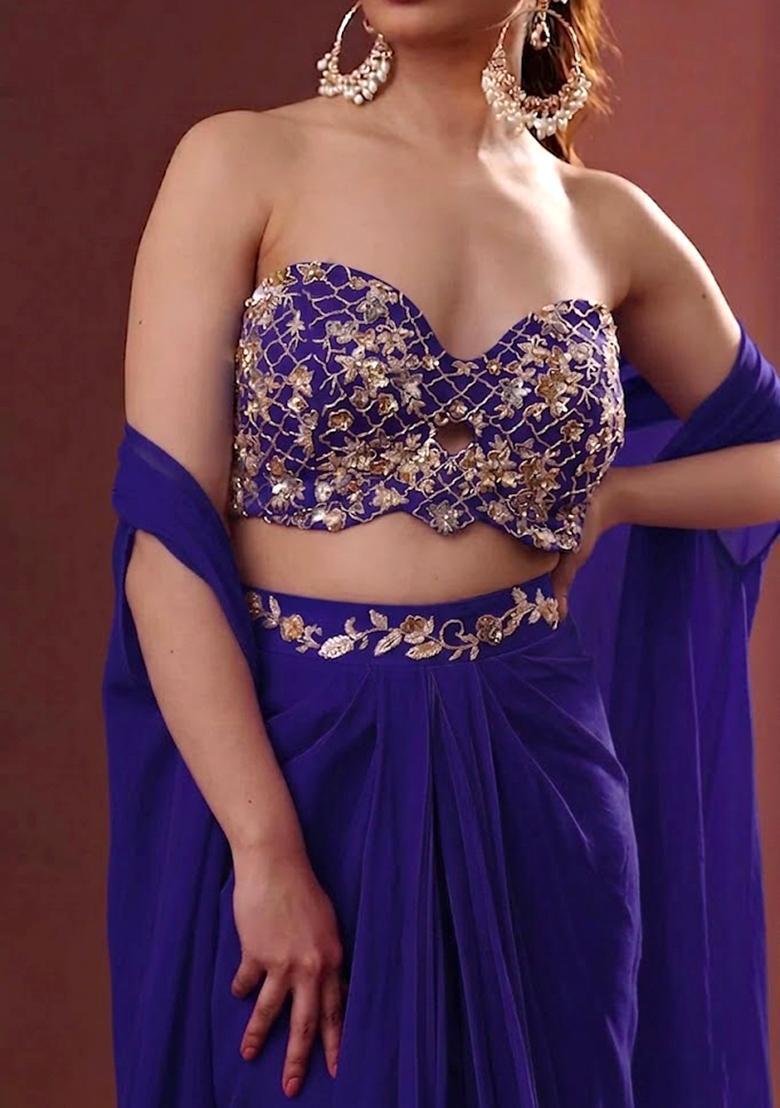Violet Embroidered Handwork Fusion Set - Indya