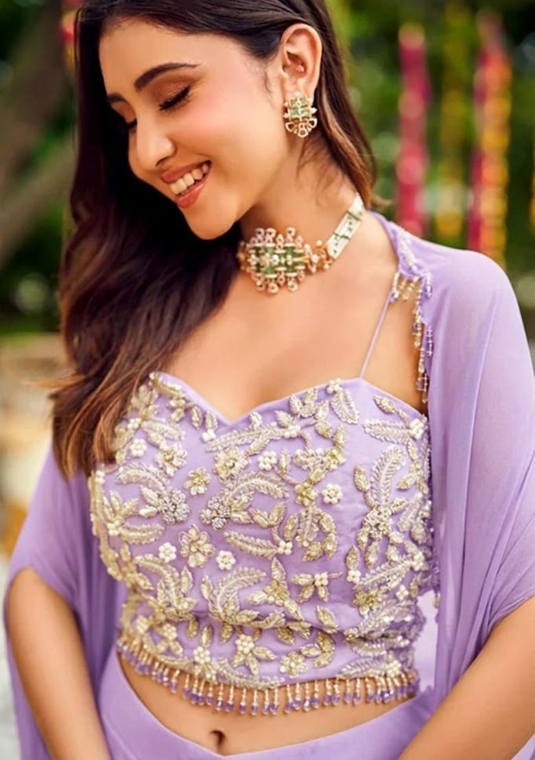 Lavender Embroidered Handwork Fusion Set - Indya