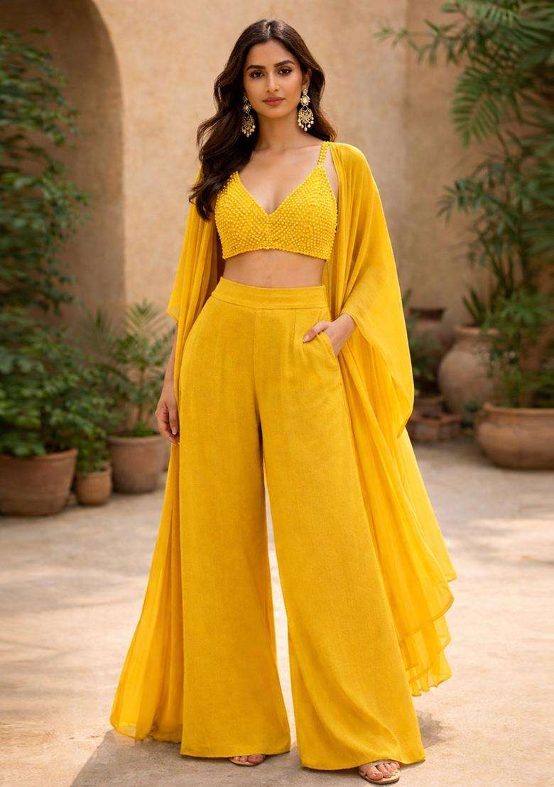 Bright Yellow Embellished Fusion Set - Indya