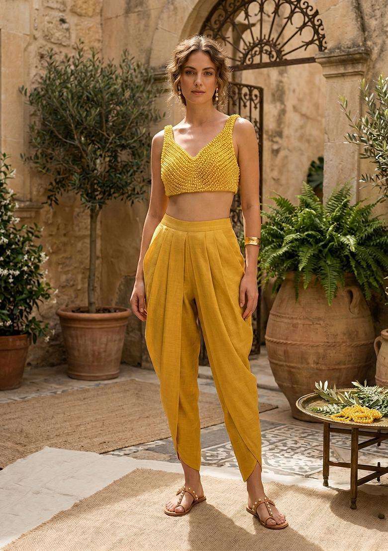 Mustard Yellow Embellished Fusion Set - Indya