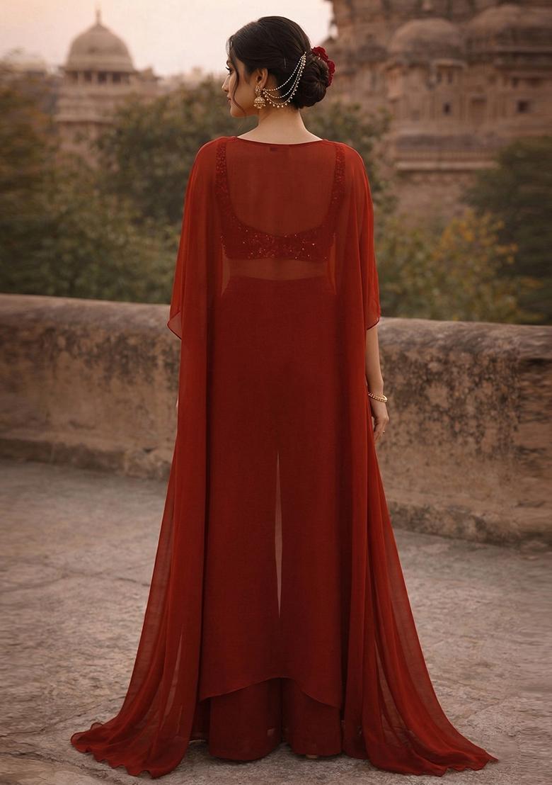 Rust Red Embellished Fusion Set - Indya