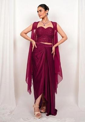 Wine Embroidered Handwork Fusion Set