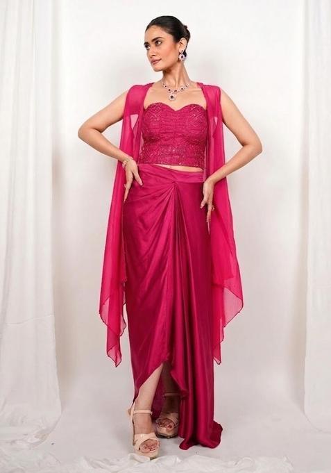 Pink Embroidered Handwork Fusion Set