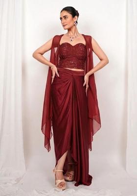 Red Embroidered Handwork Fusion Set