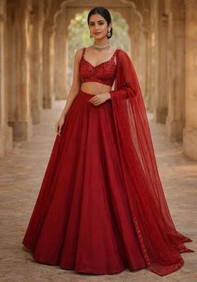 Maroon Embellished Lehenga Set