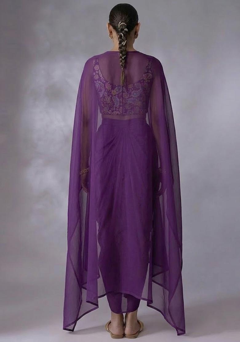 Purple Printed Crepe Fusion Set - Indya