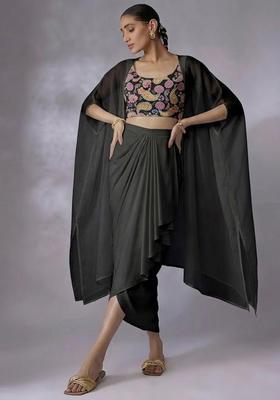 Black Printed Crepe Fusion Set