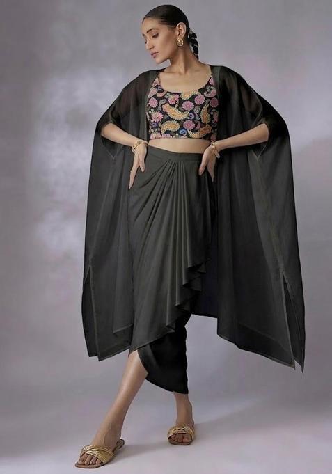 Black Printed Crepe Fusion Set
