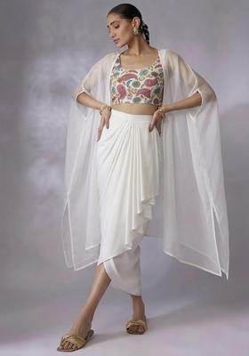 White Printed Crepe Fusion Set