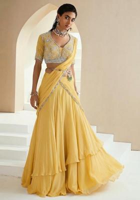 Yellow Embroidered Handwork Lehenga Set