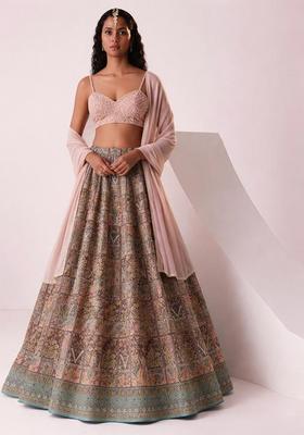 Baby Pink Printed Handwork Lehenga Set