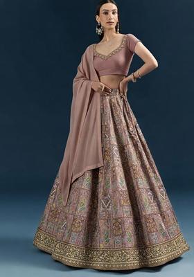 Mauve Printed Handwork Lehenga Set