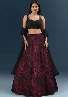 Magenta Embroidered Handwork Lehenga Set