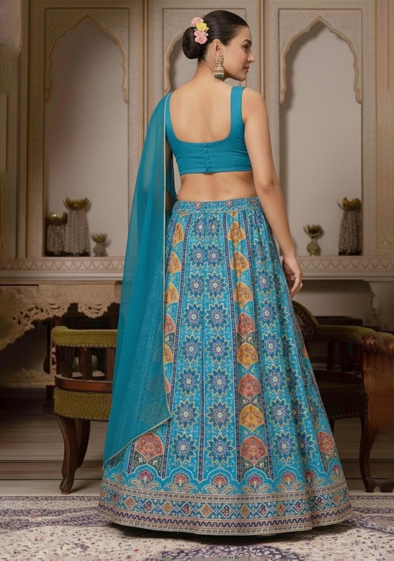 Sky Blue Handwork Lehenga Set - Indya