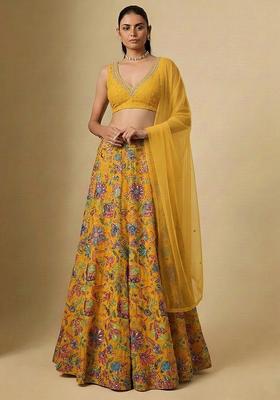 Mustard Yellow Handwork Lehenga Set