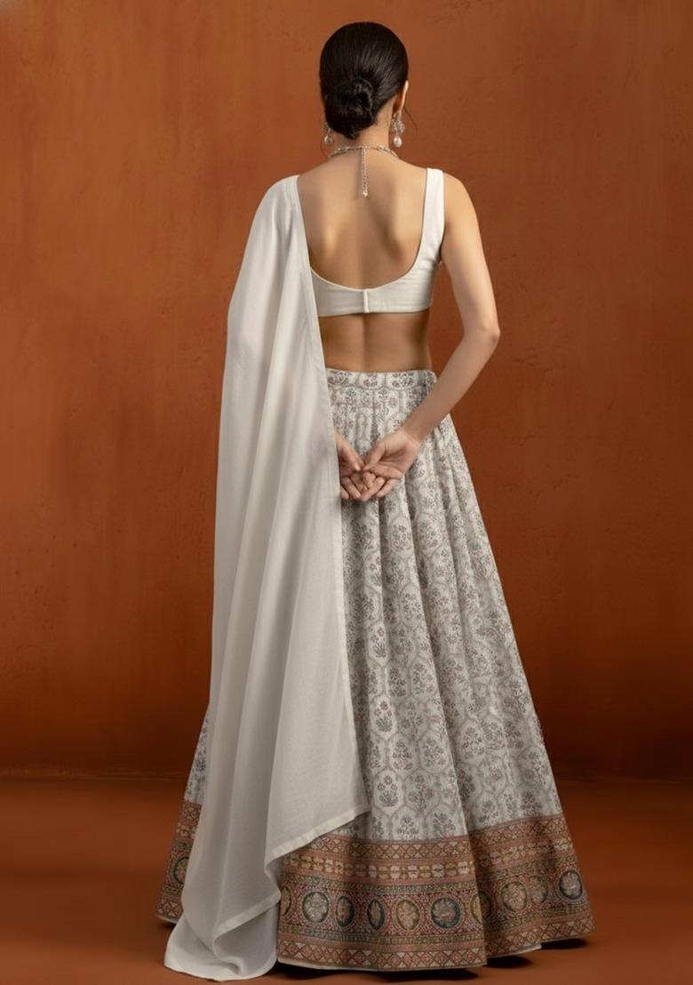 Off White Handwork Lehenga Set - Indya