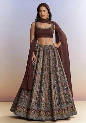 Mocha Brown Handwork Lehenga Set