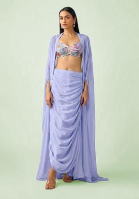 Periwinkle Blue Printed Crepe Fusion Set