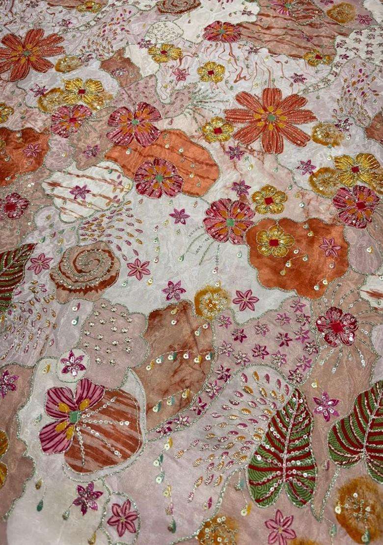 Peach Printed Crepe Fusion Set - Indya