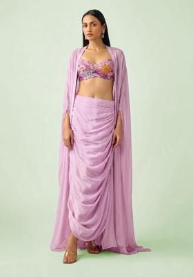 Lilac Printed Crepe Fusion Set