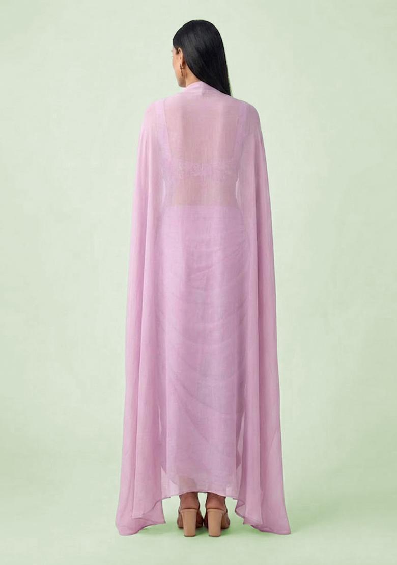 Lilac Printed Crepe Fusion Set - Indya
