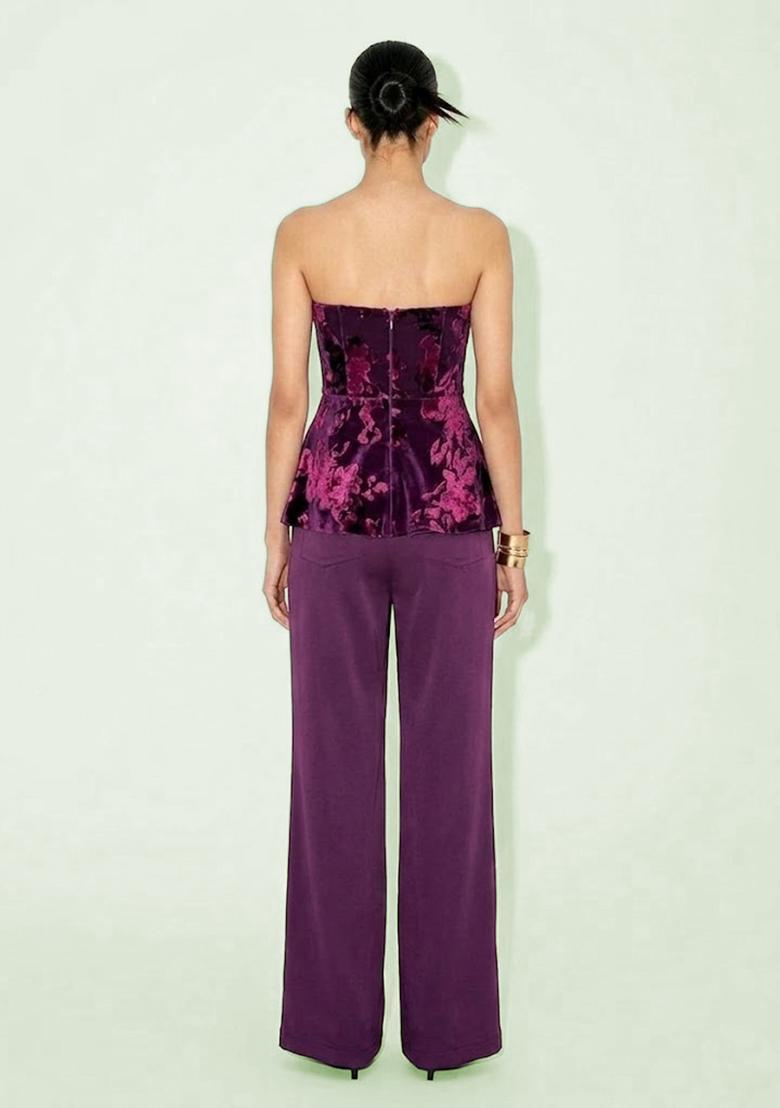 Deep Plum Printed Velvet Fusion Set - Indya