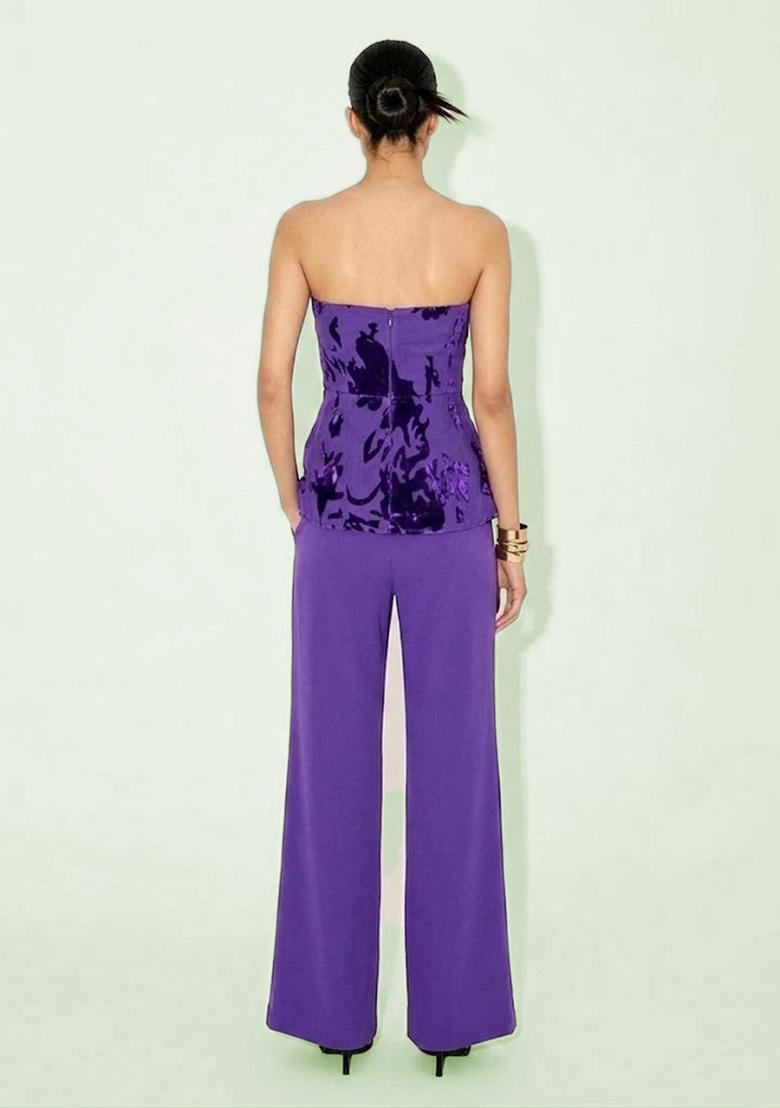 Royal Purple Printed Velvet Fusion Set - Indya
