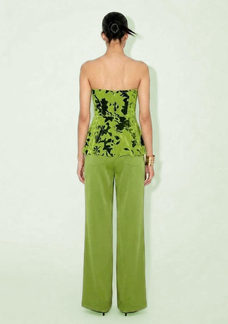 Olive Green Printed Velvet Fusion Set - Indya