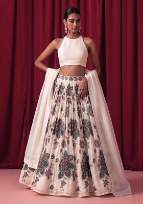 Ivory Printed Organza Lehenga Set
