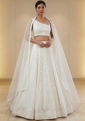 Off White Sequin Georgette Lehenga Set