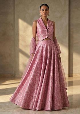 Dusty Pink Jacquard Silk Blend Lehenga Set