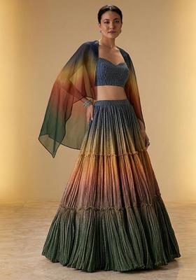 Multicolor Jacquard Crepe Lehenga Set