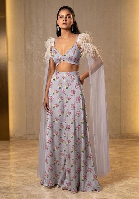 Lavender Printed Satin Fusion Set