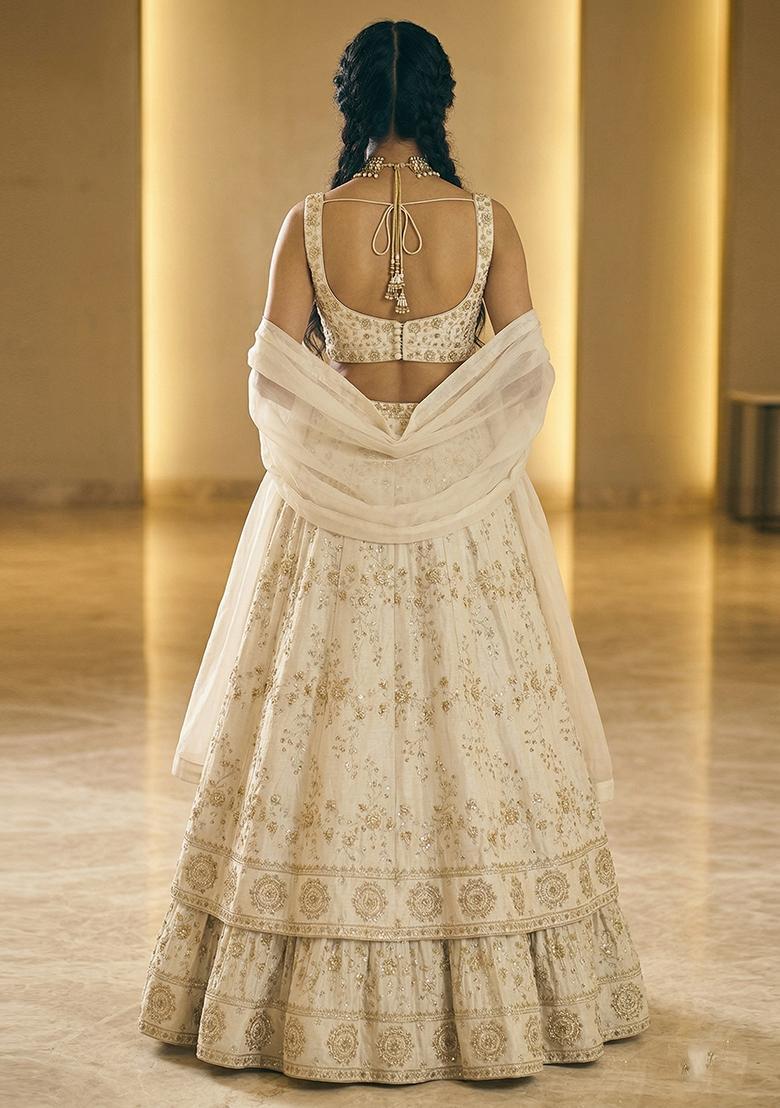 Off White Printed Crepe Anarkali with Dupatta - Indya