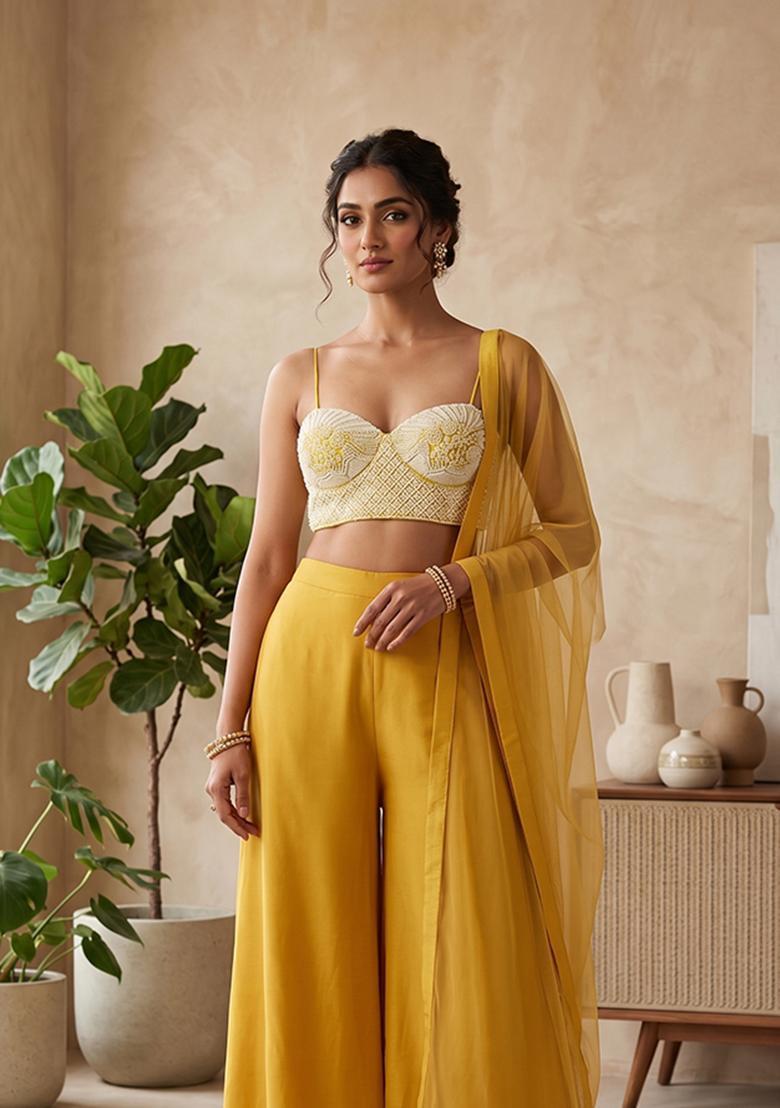 Mustard Handwork Fusion Set - Indya