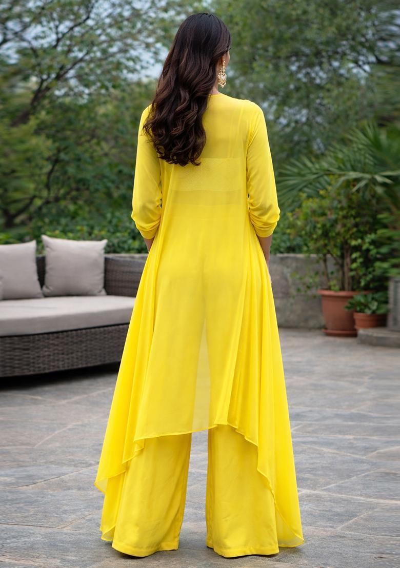 Bright Yellow Handwork Fusion Set - Indya