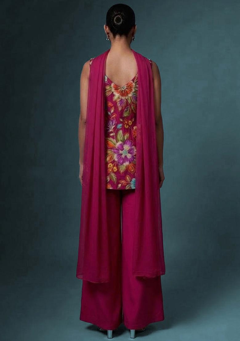 Rani Pink Printed Crepe Sharara Set - Indya